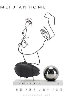 现代约式轻ZPP奢黑色抽象人物摆欧件软样板房售楼处书简房客厅装