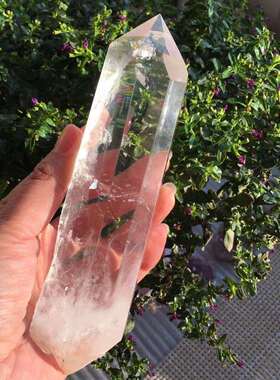 天然水晶原石柱白水晶手工打磨原石底电商办公摆件