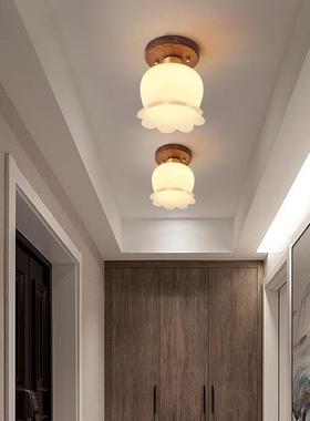 新中式阳台灯铃兰花朵吸顶灯走廊过道灯胡桃木玄关灯衣帽间灯