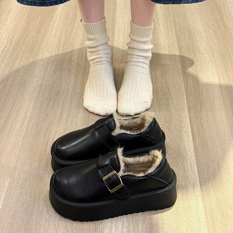 毛毛鞋女外穿2025新款秋冬季厚底勃肯鞋一脚蹬加绒保暖雪地靴棉鞋 - 图2