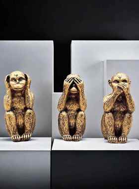 跨境新款不听不看不说普吕茨桌面摆件创意三不猴子工艺品家居装饰