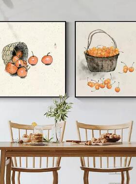 新中式柿柿如意餐厅装饰画饭桌墙壁挂画客厅2022款字画组合好寓意
