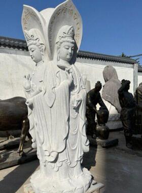 三面观音雕像汉白玉大理石寺庙广场观世音菩萨大型石雕雕像厂家