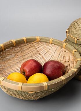 筲箕竹编制品簸箕圆形竹筛子笸箩农家收纳畚箕小箩筐洗菜竹篮家用