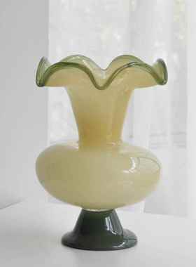 中古法式复古高脚铃兰风灯花瓶中古琉璃花瓶装饰品高颜值艺术玻璃