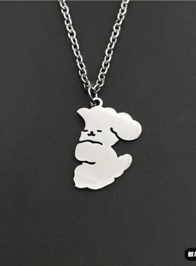 小狗抱抱项链情侣一对闺蜜女男学生可爱酷潮百搭钛钢饰品