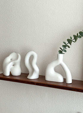 北欧现代抽象艺术陶瓷花瓶摆件客厅干花插花高级感玄关桌面装饰品