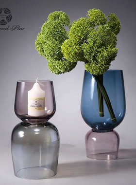 轻奢北欧现代玻璃插花花瓶家居客厅餐桌吧台装饰品蜡烛台摆件批发