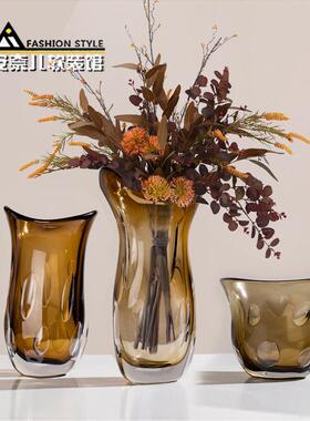 琥珀色气泡琉璃花瓶摆件现代轻奢家居玄关样板间餐桌高端艺术花器
