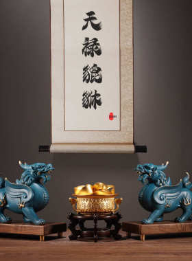 厂家直销黄铜摆件《天禄貔貅》铜工艺品家居饰品新年书房玄关摆件
