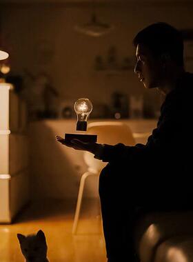 磁悬浮灯泡台灯夜灯家庭月灯节日礼品覆古黑科技桌面装饰木雕