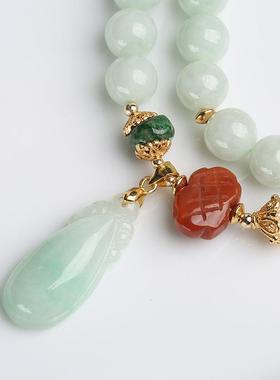 天然双层翡翠手链搭配小鸟如意吊坠翡翠珍珠拼接式中国结南红手串