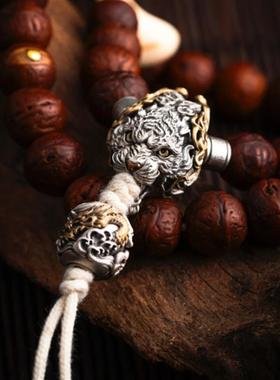 新款潮白虎国风原创文玩手串配件龙头三通diy饰品隔珠链接扣配饰