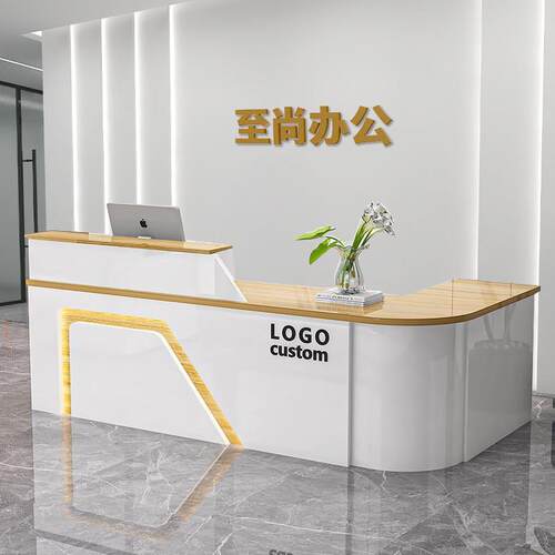 吧台桌收银柜台简约现代美容院前台接待台小型商用店铺转角烤漆柜 - 图0