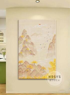 奶油风山峰风景肌理手绘油画日出东方客厅装饰画日照金山玄关挂画