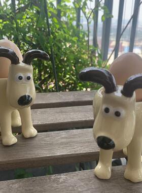 卡通狗狗小羊可爱陶瓷耐高温鸡蛋托摆件礼物女放蛋杯粉扑收纳杯