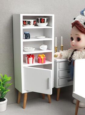 1:12娃娃屋dollhouse迷你家具餐厅微场景摆件白色现代桌椅柜子
