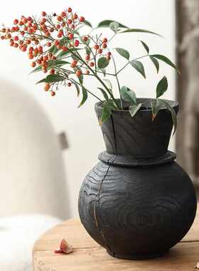 摆件风原木器客厅批发 摆设花瓶插花仿古实木装饰品民寂宿 花侘