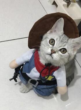 Pet Dog Cat Costume Cowboy Jeans Hoodie Shirts Halloween Cos