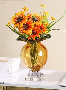 轻奢现代琉璃花瓶透明水养插花摆件客厅餐厅玄关网红创意鲜花花瓶