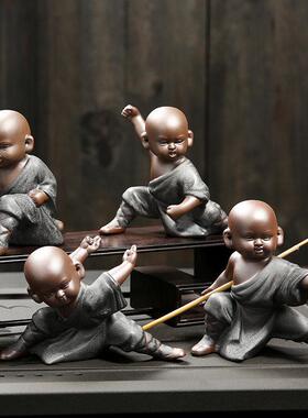 紫砂茶宠大号功夫小和尚陶瓷人物茶室中式家居摆饰玄关酒柜工艺礼