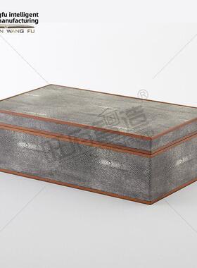 旺府智造现代简约北欧新中式样板房间酒店装饰摆件实木魔鬼鱼皮盒