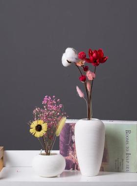 白色拉丝创意陶瓷花瓶北欧办公室家居装饰工艺品摆件简约花插花器