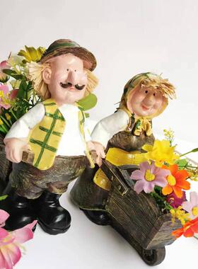 跨境花架庭院造景人物多肉盆栽树脂雕塑摆件花园家居装饰工艺品