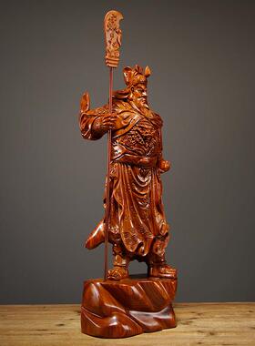 红木雕刻关公佛像装饰实木大吴财神家客厅入口装饰红木工艺品