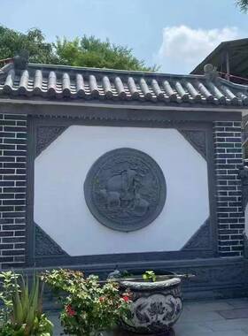 仿古圆形福字砖雕迎门墙中式庭院照壁墙影壁墙古建四合院外墙浮雕