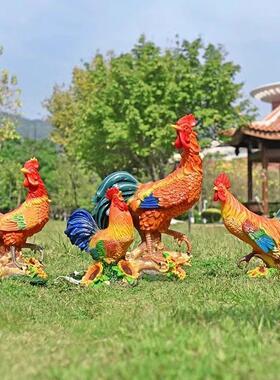 彷真大公鸡玻璃纤维母鸡发光雕塑别墅庭院店门口动物装饰品户外摆