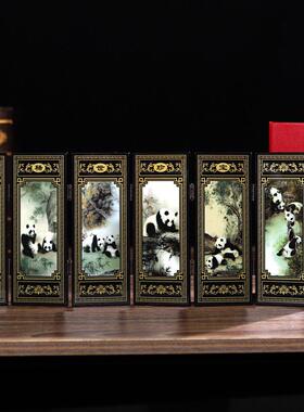 漆画屏风六扇熊猫家装摆件假日经营外国人海外礼品中国国宝级图片