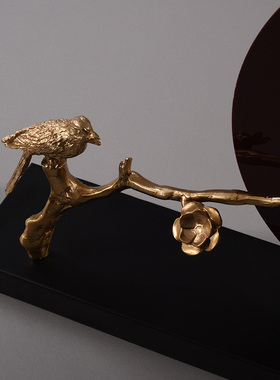 新中式创意红色亚克力铜鸟摆件客厅招财玄关样板房间家居软装饰品