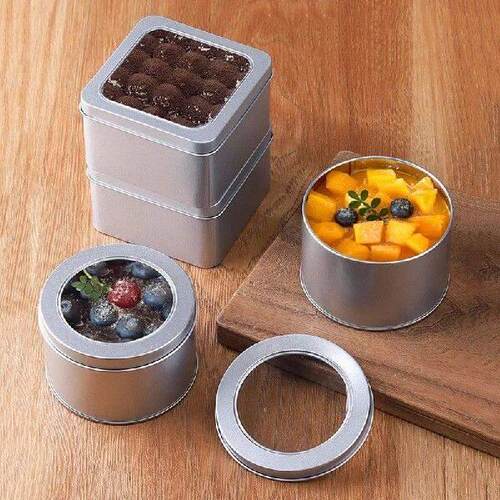 Round Square Tinplate Box Clear Window Iron Storage Box Tea - 图2