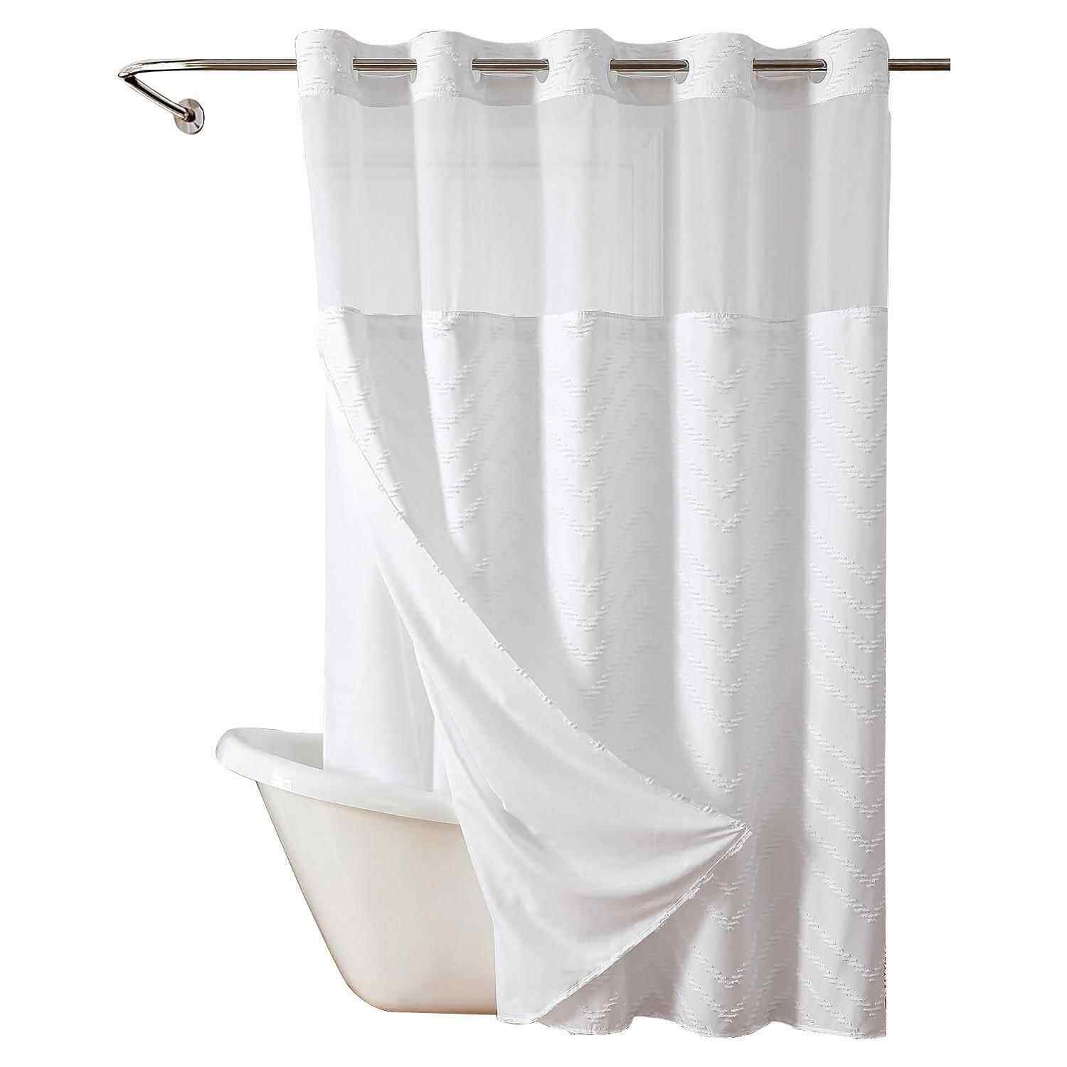 浴帘双层WAS环花大涤纶浴帘免打浴剪室窗帘隔断帘防水布孔浴帘 - 图3