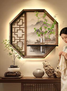 宋代美学茶室氛围布置挂画玄关走道背景墙壁灯画茶楼带绿植装饰画