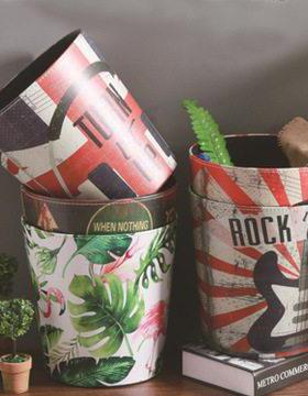 欧式皮革垃圾桶家用客厅覆古无盖收纳筒饭店卧室酒吧装饰时尚纸篓