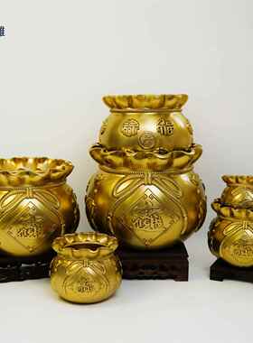 黄铜摆件钱袋子宝字聚福缸办公室笔筒金属摆件仿古纯铜工艺品