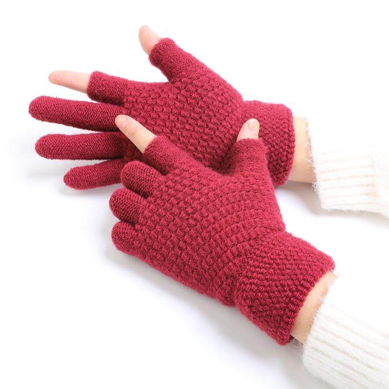 秋冬季保暖触屏手套男女韩版针织毛线加绒加厚漏二指学生半指手套,淘宝优惠券,粉丝福利购,淘宝优惠卷