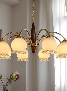 中古客厅吊灯创意实木餐厅卧室灯日式复古美式民宿花朵玻璃灯工厂