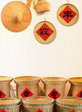 餐饮店明档厨房菜品陈列竹编箩筐蔬菜摆放展示竹筐堆头筐竹篓点菜