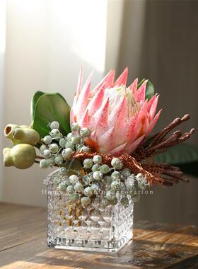 现代轻奢绿色仿真花假花桌面花艺摆件餐桌茶几样板房卫生间前台花