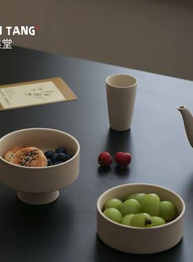 宜集堂INS中古下午茶甜品高足点心盘陶瓷果盘高级感民宿装饰摆件