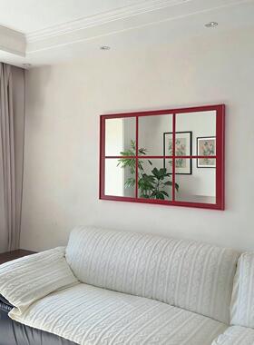 彩色边框假窗镜子挂墙装饰画现代简约高级感饭厅挂画格子玄关壁画