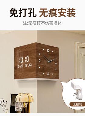 中古风双面挂钟客厅转角时钟 电子万年历时钟复古风壁挂