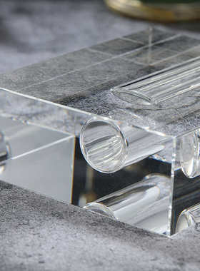 高级感透明花瓶桌面摆件玻璃工艺品现代简约灰色透明不规则感饰品