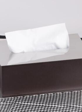 饰现代轻奢皮纸巾盒金属样板房间CAV几何软装品件摆酒店餐革桌抽