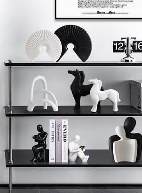 现代简约黑白抽象艺术摆件客厅玄关柜办公室书柜新房里家居装饰品