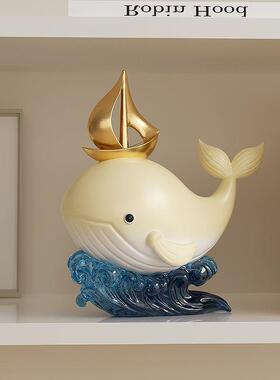 奶油风鲸鱼摆件高级感客厅电视柜样板房摆设现代简约艺术软装饰∑
