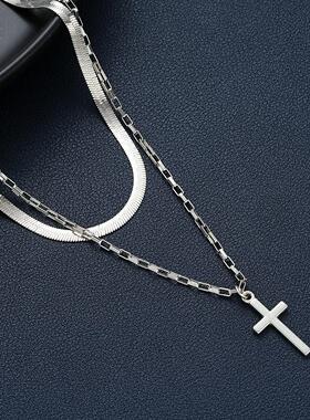 cross necklace 跨境欧美多层十字架双层项炼男女嘻哈叠戴项饰